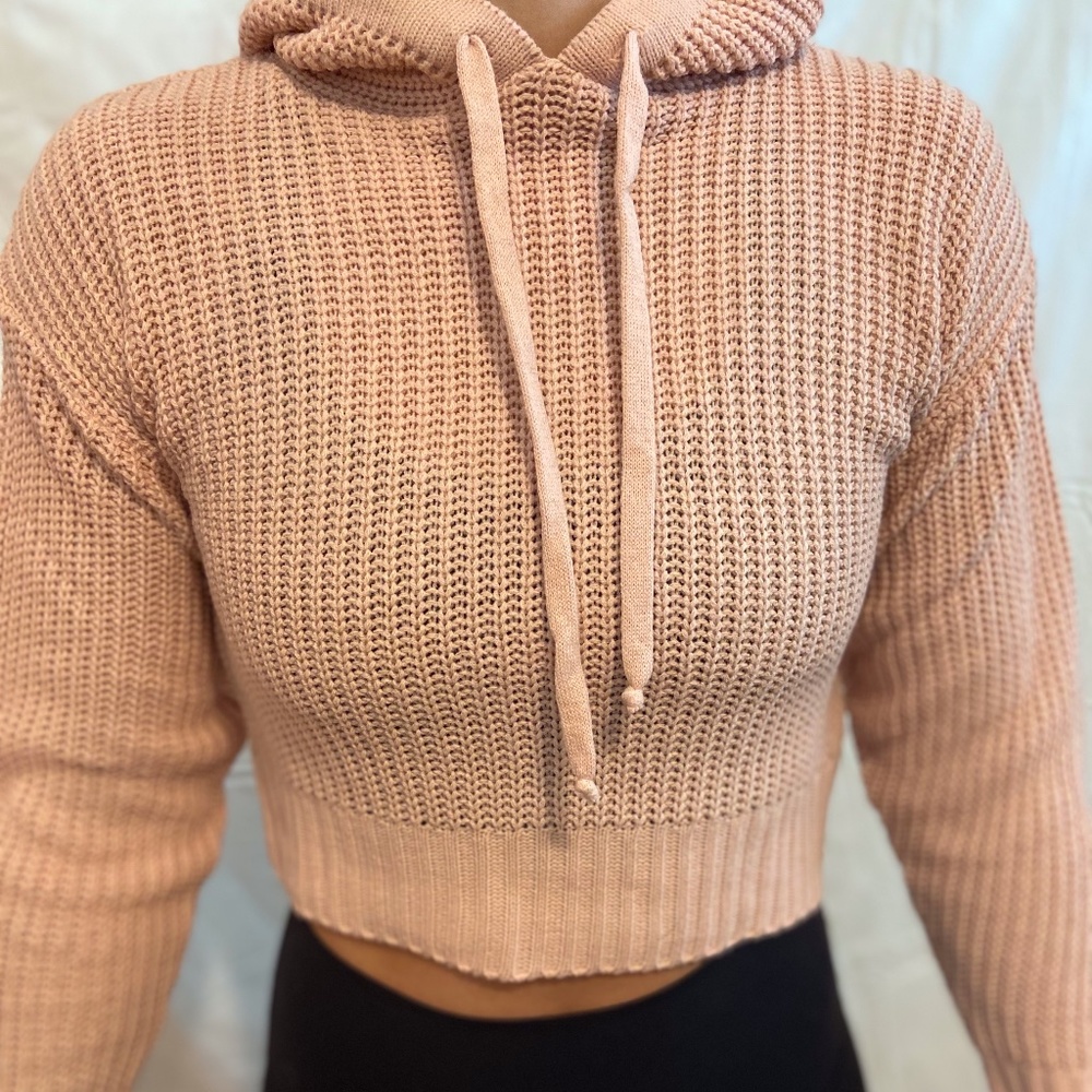 Boohoo Cropped Crochet Pink Hoodie
